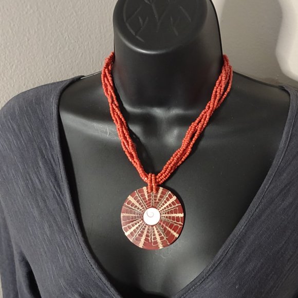 17.75 Inch Red Beaded Large Pendant Necklace - Picture 10 of 11